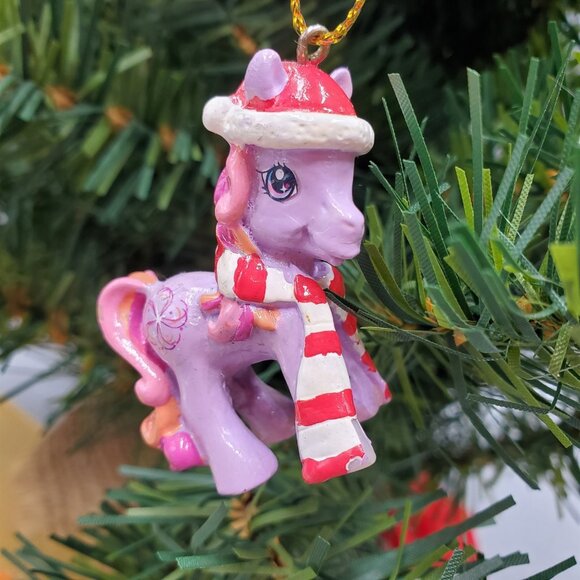 My Little Pony Small 1.5 inch Christmas Ornament Mini Purple Horse Red Trim - Picture 1 of 5